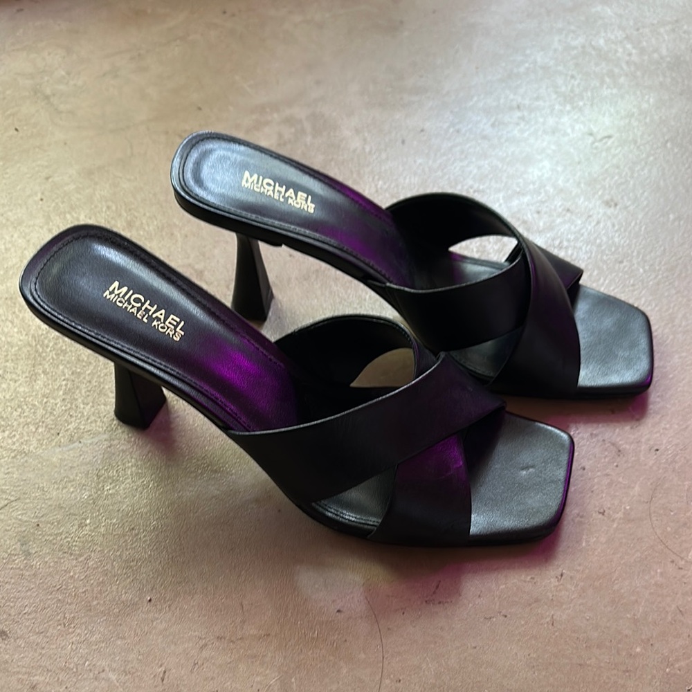 Michael Kors Black Strappy Heels square toe kitten